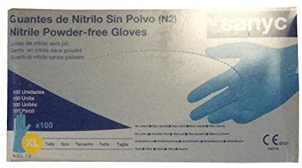 Sanyc Guantes de nitrilo sin polvo, talla XL, caja de 100 unidades