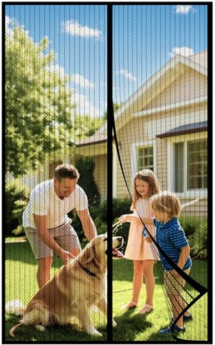 DIKER Fliegengitter Balkontür Magnet, Fliegengitter Tür 140x240cm, Schwarz | Insektenschutz Balkontür, Fliegenvorhang Terrassentür, Fliegengittertüren Ohne Bohren, Verbreiterter Klettverschluss