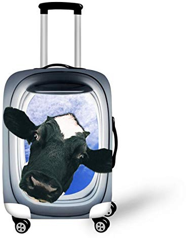Surwin 3D Reise Kofferschutzhülle Waschbare Reisetasche Kofferbezug Elastisch Kofferhülle Gepäck Cover Reisekoffer Hülle Schutz Bezug Schutzhülle (Schwarze Kuh,XL (30-32 Zoll))
