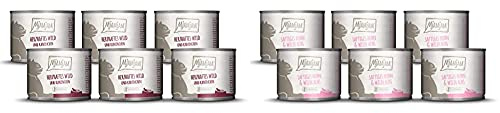 MjAMjAM - Premium Nassfutter für Katzen, 6er Pack (6 x 200 g) & Premium Nassfutter für Katzen - saftiges Huhn und wildlachs, 6er Pack (6 x 200 g)