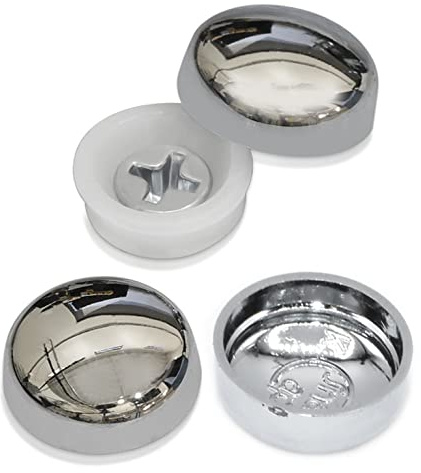 10, Large Electroplated Chrome Two Piece Dome Decorative Screw Cover Caps - 10g-12g