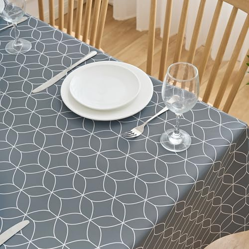 Dehaus® Geo Flow Wipe Clean PVC Table Cloth - Grey, 300 × 140 cm | Oilcloth Tablecloth, Waterproof, Indoor & Outdoor, Wipeable, Garden Table Cover, Table Protector, Plastic Vinyl, Rectangle