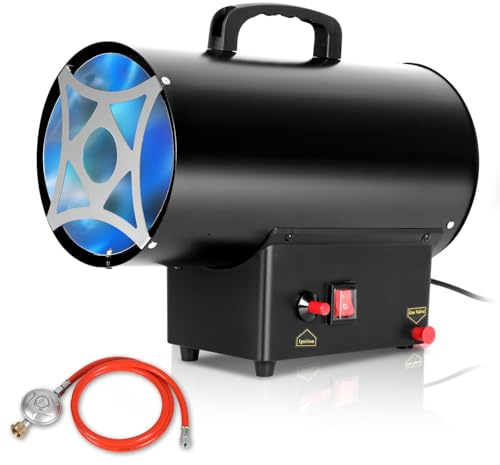 SWANEW Gasheizgebläse 15 kW Gas Heizgerät inkl Verbindungschlauch und Gasdruckregler 700mbar, Wirksame Fläche: 225m²,für Baustellen, belüfteten Lagerräumen, Garagen usw