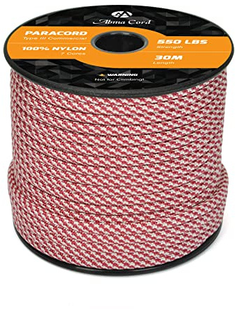 Abma Cord Paracord 550 4mm 30M 100% Nylon Seil Typ III Schnur mit 7 Kern | Max 250kg (550lbs), 100% Nylon, Basteln, Camping, Survival, Outdoor
