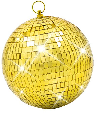 Sfera da discoteca a specchio, grande palla da discoteca, riflette la luce a specchio per decorazioni in argento, feste a tema anni '70, DJ, matrimoni, compleanni e scenici (20,3 cm, oro)