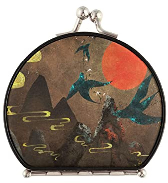 Vnurnrn Alte Japanische Kunst Makeup Kleiner Spiegel für Handtaschen,Faltbar Kompaktspiegel Tragbarer Klappspiegel Taschenspiegel für Reisen