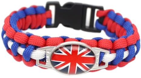 LODMLOER Handgefertigtes Paracord-Armband, Geflochtenes Armband, Länderflaggen-Armband, Union Flag-Armband, Trendiges Outdoor-Armband Mit Schnappverschluss, Geschenk Für Männer Und Frauen, 22 cm
