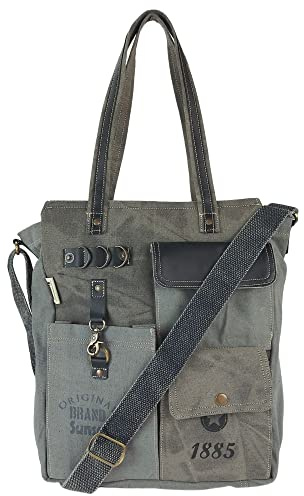 Sunsa Damen Handtaschen. Tasche aus Canvas & Leder. Graue Nachhaltige Schultertasche. Vintage Handgelenktasche mit viele Fächer. Große Shopper