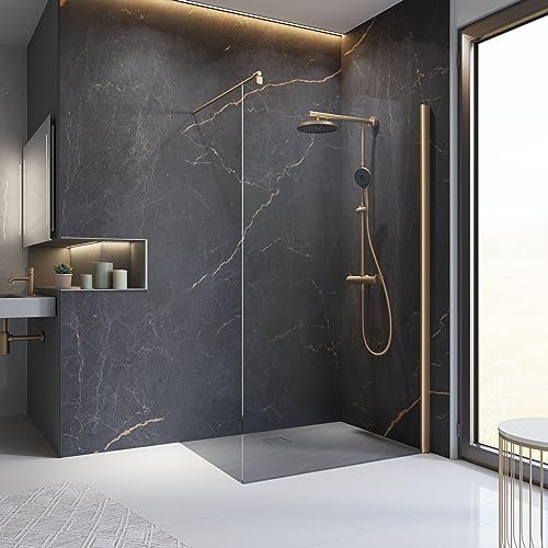 Schulte paroi douche italienne 90x200 cuivre mat barre 122 cm réversible | verre trempé 6 mm anti-calcaire, réglage 88.0-90.5, barre recoupable