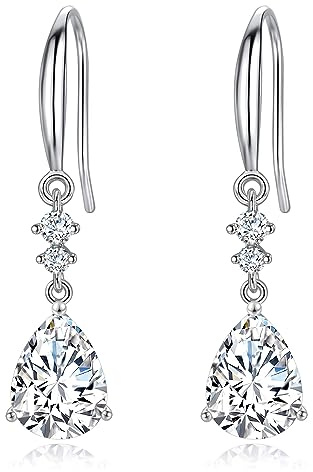 Sterling Silver Dangle Earrings for Women, Hypoallergenic Silver Drop Earring with Color Cubic Zirconia CZ Hook Earring Jewellery Gifts for Her Girls