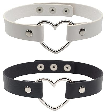 JITNGA 2 Stück Tattoo Choker Leder Halsband Lederhalsband Damen Leder Halskette Halsband Anhänger Choker Damen Choker Kette Herz Gothic Punk Rock Choker Leder Choker