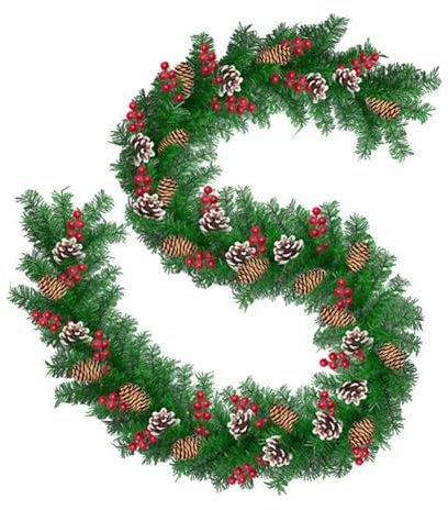 Weihnachtsgirlande Dekor, Weihnachtsgirlande Künstliche Girlande Weihnachten Künstlich Tannengirlande Weihnachtsdeko Girlanden Tannengirland Weihnachtskranz für Treppen Kamin Haustür 2.7M