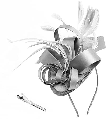DRESHOW Fascinator Hüte für Damen Pillbox Hut mit Schleier Stirnband und Einer Gegabelten Clip Tea Party Kopfbedeckung