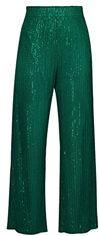 Aunaeyw Damenhose mit Pailletten, weites Bein, hohe Taille, glitzernd, elastisch, lockere Schlaghose, glänzende Hose (grün, L)