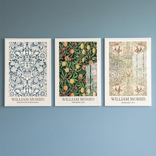 PWAAHDC Set of 3 William Morris Canvas Wall Art Prints - Neutral Vintage Style Posters for Living Room Wall Decor (Unframed, A3)
