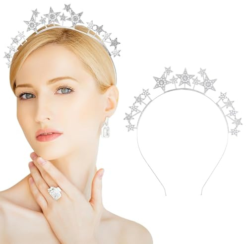 1 Stück Stern Stirnband, Bling Strass Sterne Haarreifen, Geburtstag Party-Kopfschmuck, Glitzer Hochzeits-Haarschmuck für Frauen und Mädchen (Silber)