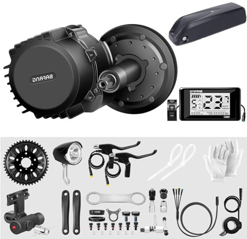 E-Mangue 48V 1000W Mittelmotor Mid Drive Motor Kit mit Batterie&C961 Display, 8FUN BBS01B BBS02B BBS HD Elektrofahrradmotor Umrüstsatz für 68mm Tretlager Mountainbike, Rennrad, Pendlerfahrrad