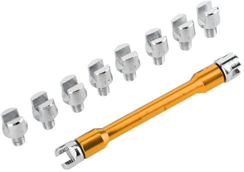 Klanata Speichenschlüssel, verstellbar, Aluminium und Eisen, 10 Größen austauschbar mit Speichennippelverstellung, für Fahrradreparatur und Werkstattgebrauch durch Radfahrer und (B(gold))