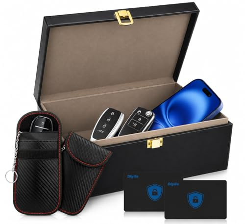 Diyife XL Faraday Box for Car Keys & Phones - Holds 8-12 Keys, Includes 2 RFID Blocking Pouches & Blocker Cards, Anti-Theft Military-Grade Signal Blocker Box for Key Fobs (Black)