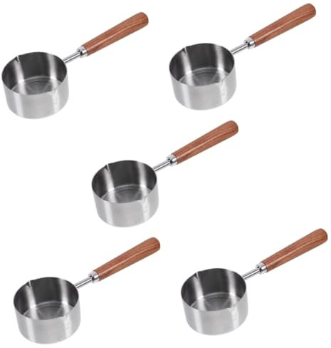 BESPORTBLE 5piezas Cucharón De Alimento Para Mascotas Mango De Madera Taza Medidora De Comida Para Perros y Gatos Cucharón De Acero Inoxidable Para Pienso De Mascotas