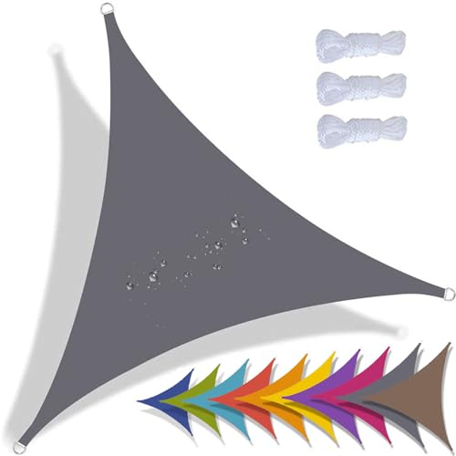 QIAQ Tenda A Vela Triangolare Impermeabile, Vela Ombreggiante Parasole Protezione Raggi UV per Giardino Esterno Terrazza (5x5x7.1m,Grigio)