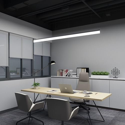 Bellastein Dimmbare LED Pendelleuchte, Moderne Hängelampe schwarz, Linear design Hängeleuchte mit Fernbedienung, für Bürolampe Esstischlampe Esszimmer Küche Konferenzsaal Leuchte (Schwarz, L120cm)