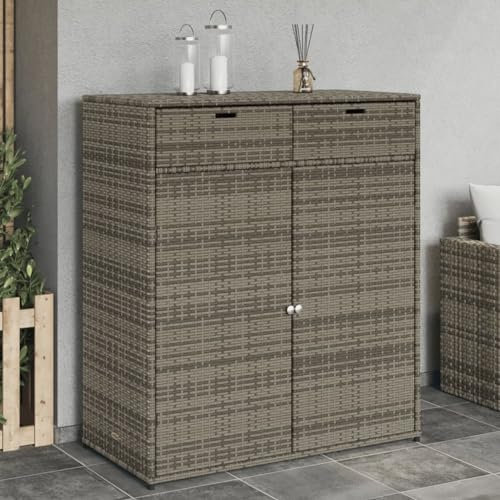TEHTX7 Gartenschrank Geräteschuppen Werkzeugschrank Outdoor-Schrank Gartenbox Grau 105x55x113 cm Poly Rattan
