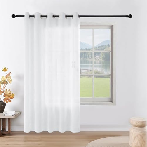 CUCRAF Voile Gardinen Leinenoptik Weiß mit Ösen Vorhänge Halbtransparent für Schlafzimmer Wohnzimmer,1 Stück
