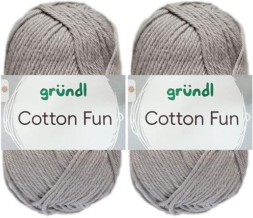 2x50 Gramm Gründl Cotton Fun Häkelgarn aus 100% Baumwolle inkl. Anleitung für Meerschwein (27 Hellgrau)