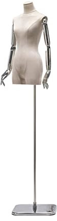 ZBJDX Bekleidungsgeschäft Hochwertige Weibliche Schaufensterpuppe Aus Wildleder, Weiblicher Schneiderpuppen Torso Mit Galvanisierten Armen Und Silber Verspiegelter Quadratischer Basis,Weiß,Type A
