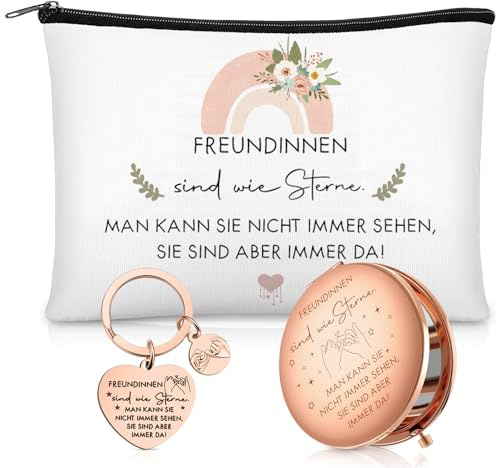 Xuniea Geschenkset für Freundinnen mit Kosmetiktasche und Accessoires | Reisespiegel und Schlüsselanhänger, Freundschaftsgeschenke für Geburtstag, Weihnachten und besondere Anlässe für Frauen