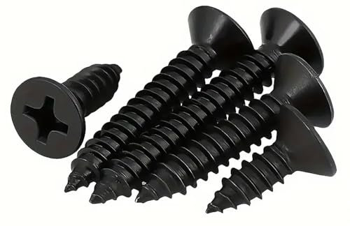 EBAIJQUO M4*25mm Phillips Flat Head Wood Screws Black Xylan Coated Carbon Steel Self-Tapping Screws Full Thread for Wood/Sheet-Metal/plasterboard(100pcs)