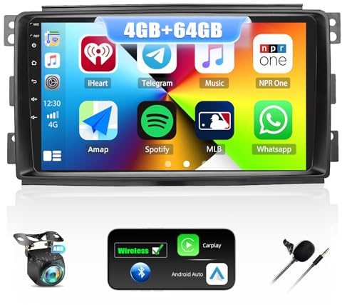 Android 15 4G+64G CAMECHO Autorradio para Mercedes-Benz Smart Fortwo 2005-2010 con Carplay Android Auto, pantalla táctil de 9 pulgadas 2Din con Mirror Link Bluetooth GPS WIFI FM/RDS EQ SWC +Cámara&MIC