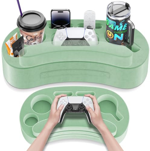 LVVIL Couch Cup Holder Pillow Tray with 6 Slots, Gaming Pillow Caddy with Armrest Cushion, Green