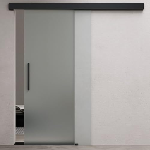 Durovin 775 * 2050mm Internal Sliding Glass Door - Fully Frosted - Black Bar Handle & Rail - with Soft Close & Track 5ft for Bathrooms Kitchens Living Room Bedroom