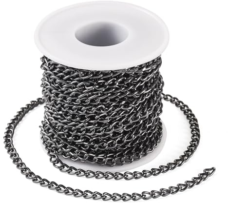 FASHEWELRY Aluminium-Panzerkette, 7 x 5 x 1,5 mm, ungeschweißt, gedreht, zur Schmuckherstellung, schwarzes Metall-Kettenglied für Armband- und Halskettenherstellung, 10 m