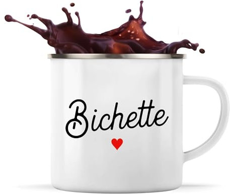 Otshirt Tasse Métal Pas Cher Bichette | 360 ml Mug Émaillé Métallique | Idée Cadeau Petite Amie Copine Femme Parfaite Drôle Humour Original Anniversaire Amour Unique