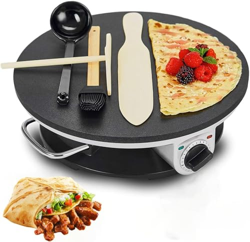 Crêpière et crêpes électrique, machine à crêpes et tortillas automatique 1200 W, poêle à frire automatique de 12 pouces avec température réglable, revêtement antiadhésif for fabrication de quesadillas