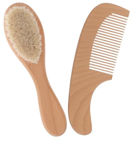 SECFOU Babybürste aus Holz mit Haarkamm für Neugeborene Babypflegebürste als Duschbürste und Badebürste mit Weicher Kopfbürste für Babykopfreinigung