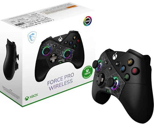 MSI FORCE PRO WIRELESS PC Gamepad Controller - 2,4 GHz, Bluetooth, USB Typ-C zu A - kabelgebunden/drahtlos, 1000mAh Li-Ion Akku (48h), Hall-Effekt Trigger, Quad-Vibrationsmotoren, RGB
