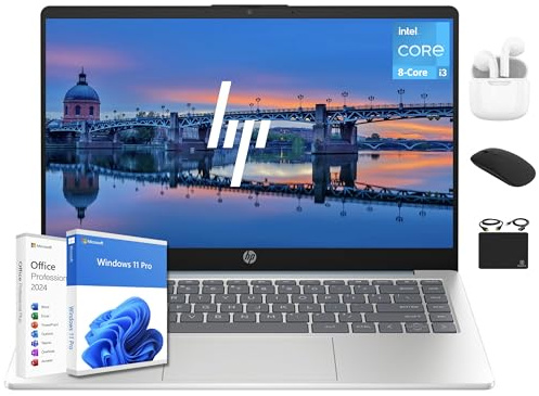 HP 14 Ultrabook Laptop Computer 2025 Premium Lifetime Office 2024, Copilot AI, 8-Core Intel Core i3, 32GB RAM, 1.5TB Storage (1TB SSD + 500GB Ext), Wi-Fi 6, Long Battery, Win 11 Pro, HubxcelAccessory