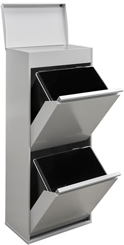 Arregui Top CR422-B2 Cubo de Basura y Reciclaje de 2 Compartimentos con Cajón Superior | 2x23 L (46 L) | con Cubetas grandes para Envases | Contenedores de Reciclaje de Cocina | gris