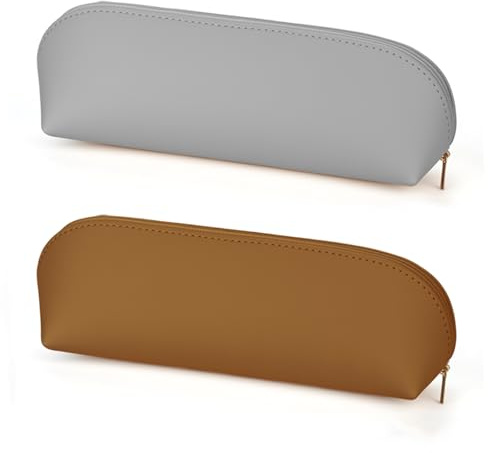 Businey 2 x Leder-Federmäppchen, schmal, kleines Federmäppchen, tragbare Schreibwaren-Tasche, Kosmetiktasche, Mini-Stifttasche mit metallischer Reißverschlusstasche für Studenten, Büro, Schule