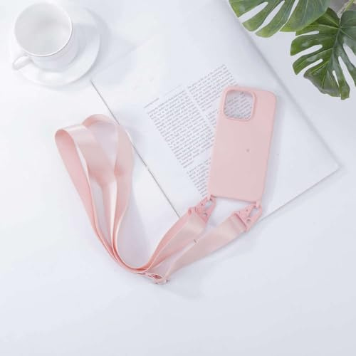 GXZJFC Custodia per telefono in silicone con tracolla e cordino per iPhone 16, 15, 14, 13, 12 Mini, 11 Pro Max Plus, cover posteriore in TPU morbido color caramella, rosa, per iPhone 11 Pro Max