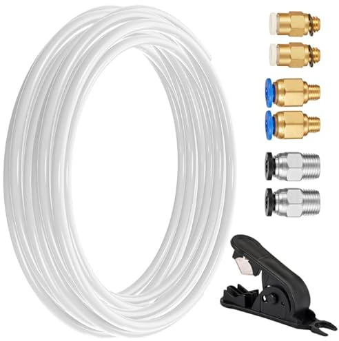 Furuising 6M PTFE Schlauch 4mmx2,5mm, PTFE Tube Teflonschlauch mit KJH4-M6, PC4-01, PC4-M6 Pneumatik Verbinder, Rohrschneider für 1,75mm Bambu Lab A1/A1 mini/P1P/P1S/X1C/Creality K1/K1 Max/Ender 3 V3