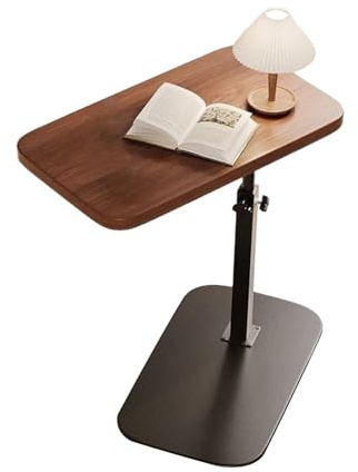 QoTang Table d'Appoint,C Form Tables Canapé Coulissante 360°,Hauteur Réglable Table d'appoint Bout de Canapé pour Ordinateur, Montage Facile, Salon, Chambre, Balcon 30 * 40cm (Noyer)