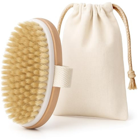 LAC FOR YOU Spazzola Corpo a Secco Setole Naturali per Dry Brushing - Spazzola Anticellulite, Esfoliazione e Massaggio, Stimola la Circolazione e Rinnova la Pelle