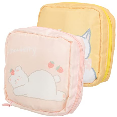 CALLARON 2 Stück Damen Tampon Tasche Tragbare Hygienebeutel für Damenbinden Stylische Tasche für Reise Alltag Robustes Design Gelb Rosa