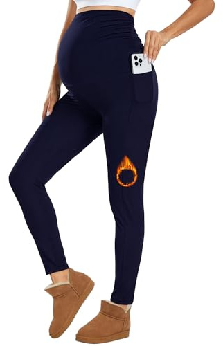 Ymmott Leggings de Maternidad para Mujer Cintura Alta Pantalones de Maternidad con Bolsillos Opacos Suaves Elásticos Ropa de Maternidad