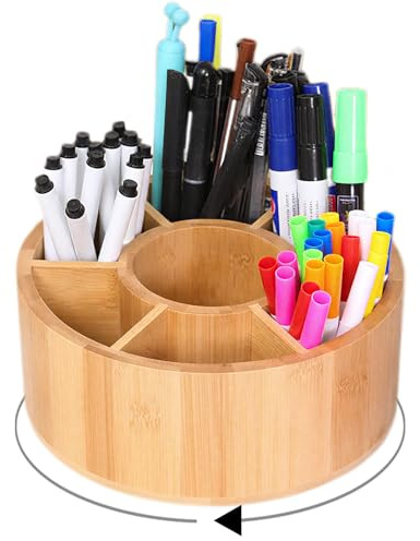 Zuzer Drehbarer Stiftehalter aus Holz,360° Rotierende Große Stiftehalter Schreibtisch,10 Fächer Stifte Organizer für Schreibtisch,Büro,Schule,Familie